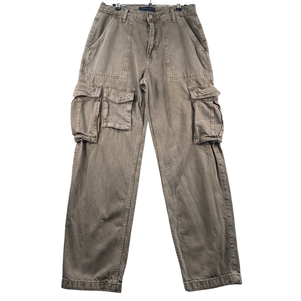 Aeropostale Mens Relaxed Cargo Pant Brown Olive Drab Cotton Size S 31x27 Utility